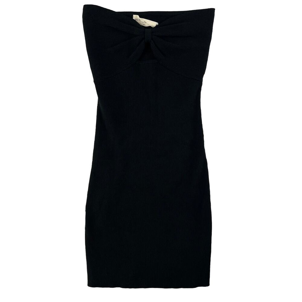 Victoria + Sophia Strapless Ribbed Bodycon Dress Women's Small Black 71D2378H